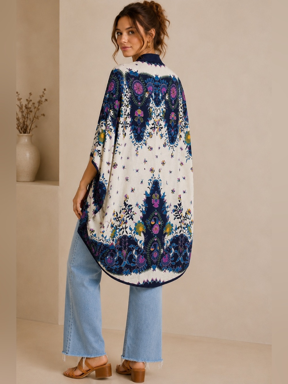 Anthropologie Floral Cocoon Kimono Ruana Cardigan Wrap One Size